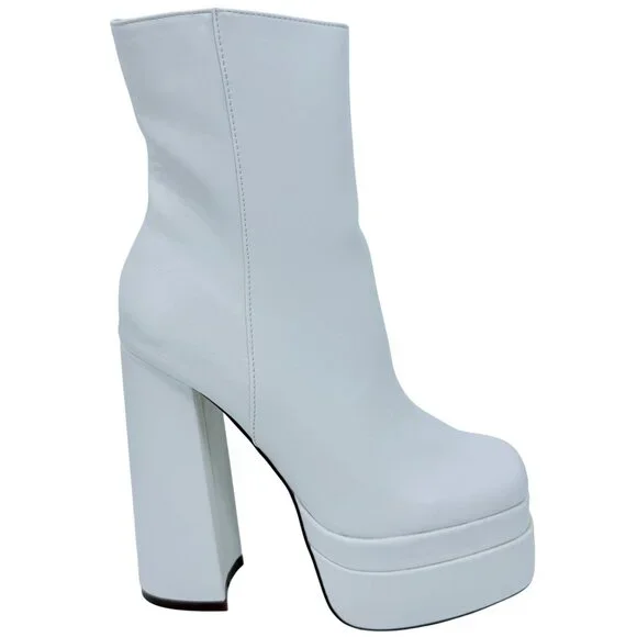 NIB White Platform Chunky Heel & Side Zip Edgy Retro Vegan Platform Boots - Picture 9 of 16